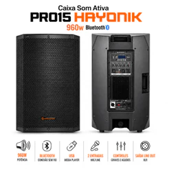 Caixa Som Amplificada Ativa PRO15 Hayonik 960w Bluetooth