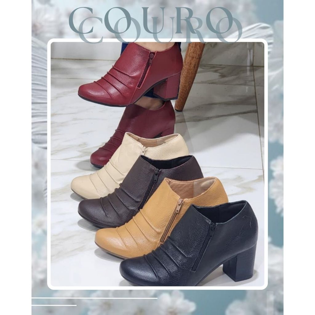 Ankle Boot em Couro Botinha Salto Bloco Baixo Olpe Shoes