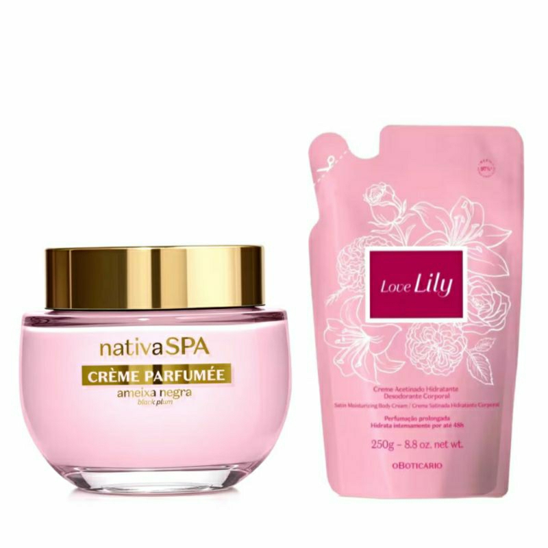 Combo Creme Parfumée Ultra Perfumado NativaSpa Ameixa Negra + Refil Hidratante Acetinado Love Lily O Boticário