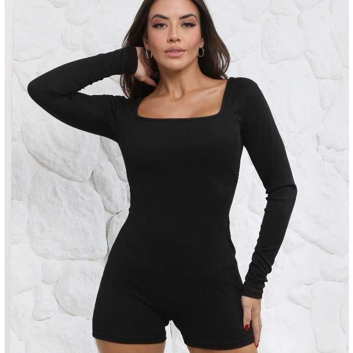 Macaquinho Inverno Feminino Canelado Manga Longa Ribana Premium