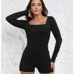 Macaquinho Inverno Feminino Canelado Manga Longa Ribana Premium