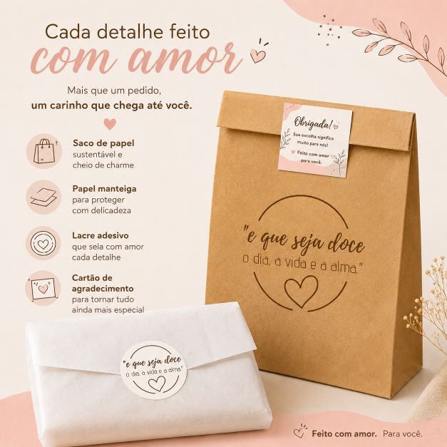 Kit Embalagem Doce vida- 50 Sacos+ 50 Lacre + 50 Cartas Agradecimento + Papel manteiga