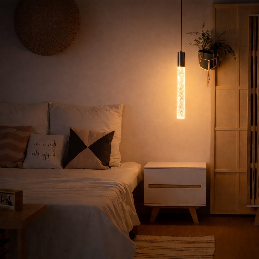 Pendente Cristal LED Vidro Cilíndrico Cristal Bolha Bivolt