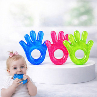 Mordedor de Bebê Mãozinha com Água Gel Massageador Gengivas Alivia Dor Macio Brinquedo Sensorial