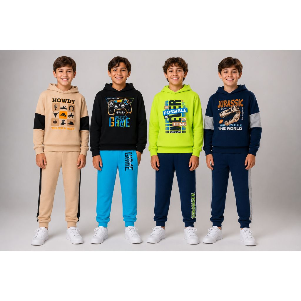 Kit 2 Conjuntos Juvenil Moletom com Capuz Menino-Inverno-Tamanhos 10 ao 14 Estampas Sortidas