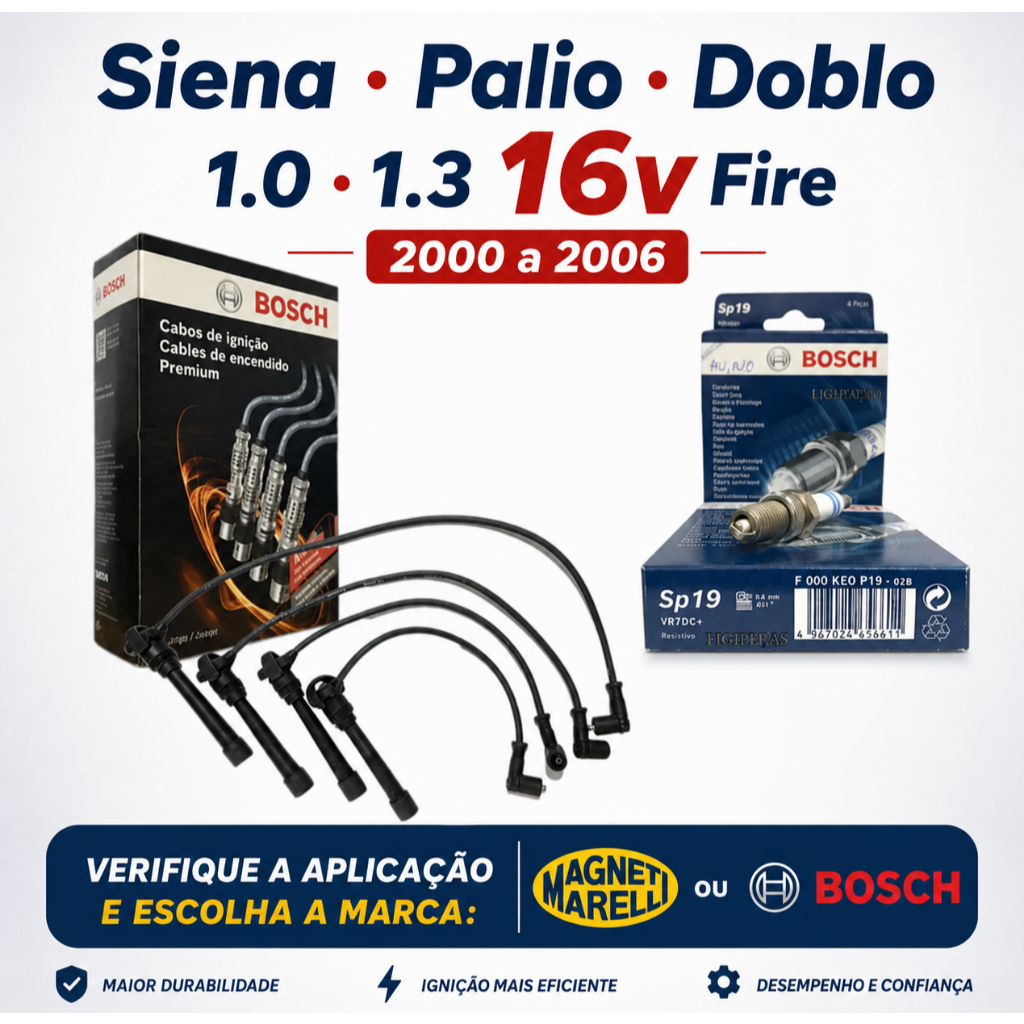 Cabo + Vela Ignição Siena Palio Doblo 16v Fire 2000 a 2006 Gasolina