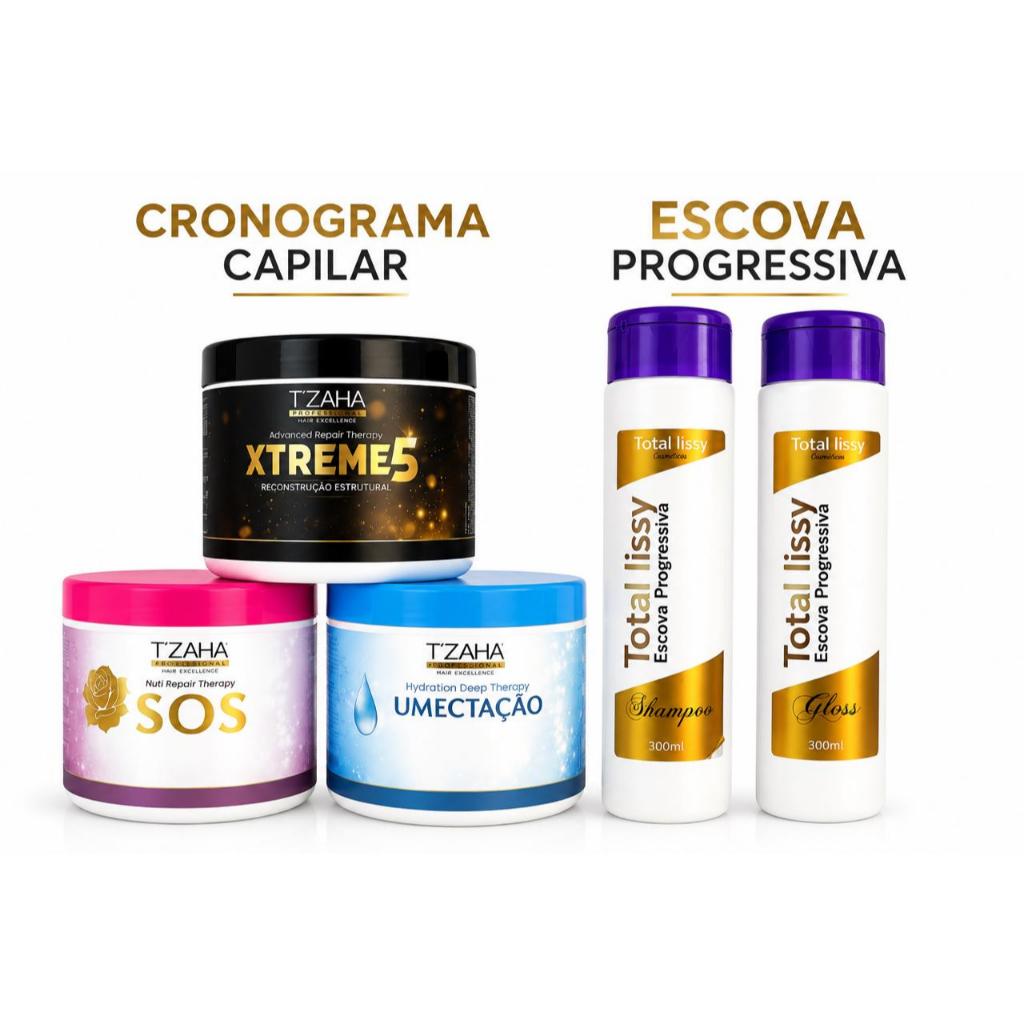 Cronograma Capilar + Escova Progressiva Profissional | Hidratação, Nutrição, Reconstrução e Liso Duradouro