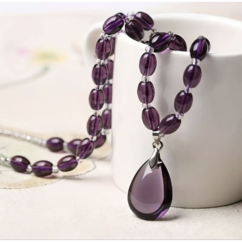 Colar Gota Água Ametista Acessório Feminino Colar Atemporal Elegante Moda Feminina Minimalista Gota E