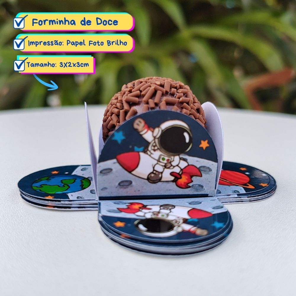 Forminha de Doce Astronauta Brigadeiro, Beijinho 4 Pétalas Festa, Aniversário, Lembrancinha Infantil