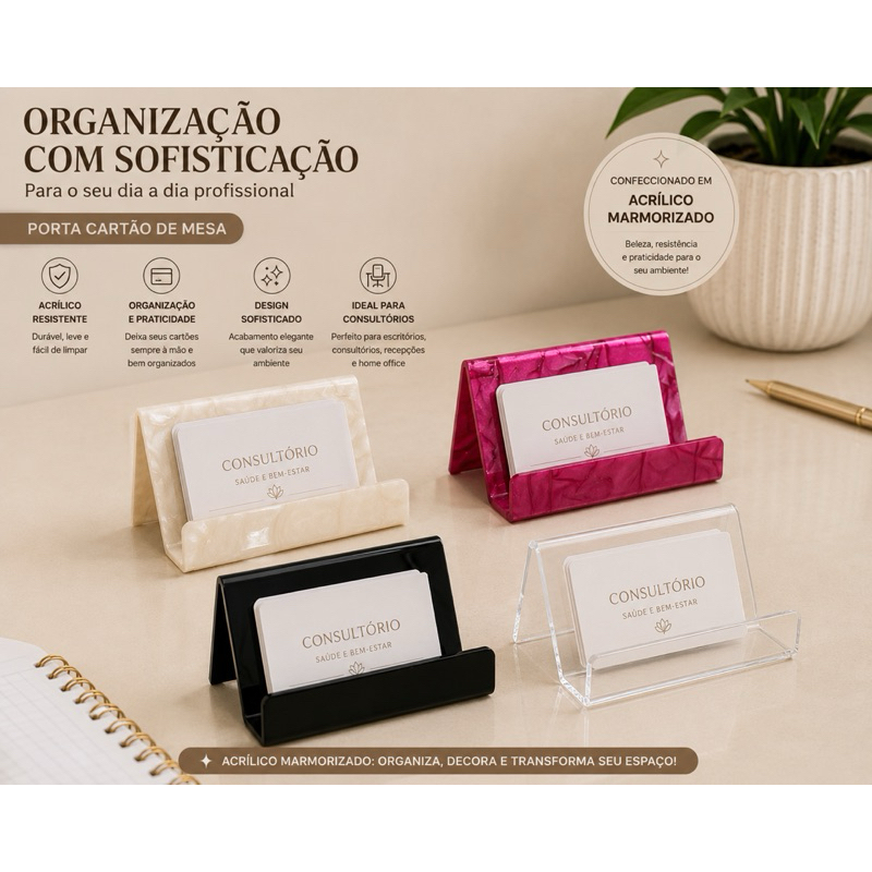 ✨ Porta Cartão Luxo em Acrílico Marmorizado | Elegância Para Seu Consultório