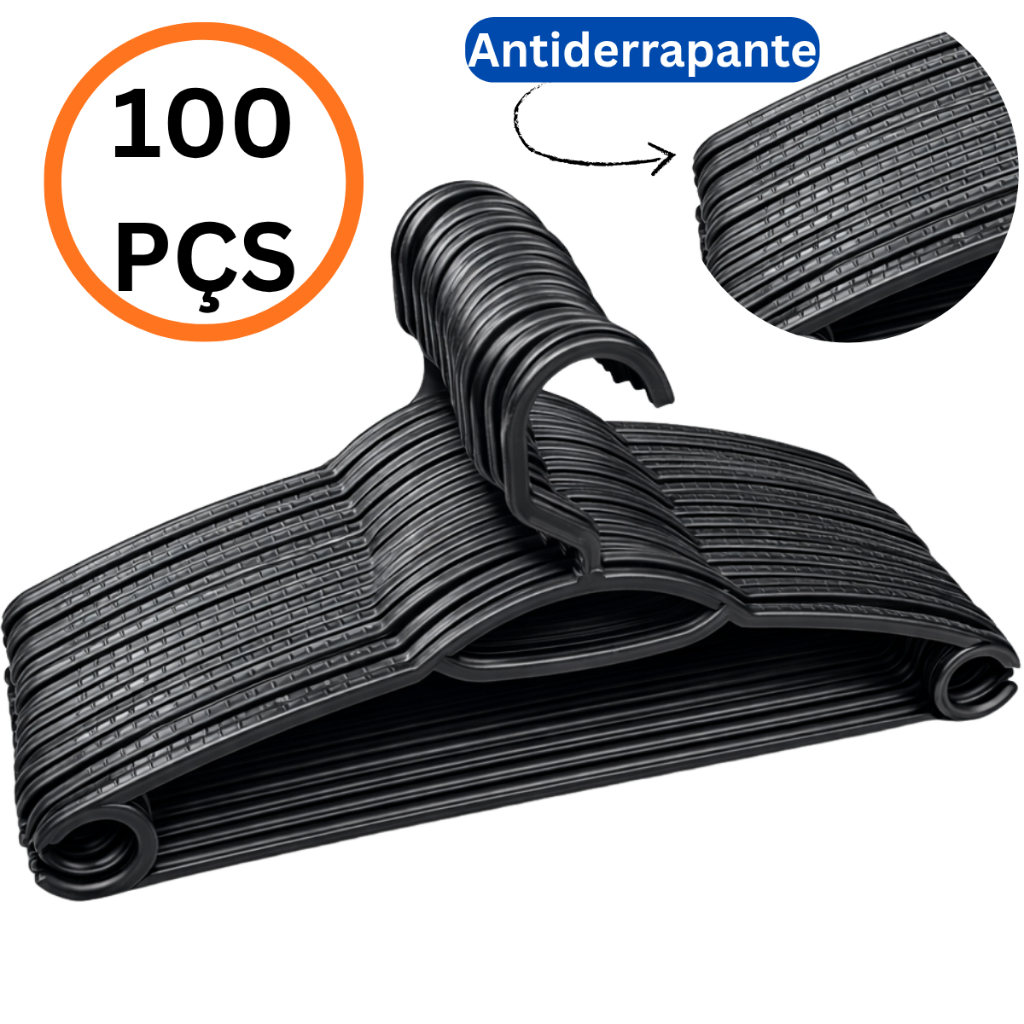 Kit 100 Cabide Antiderrapantes Cabides Para Roupas Resistentes Não Marca Roupa Cruzeta Arara