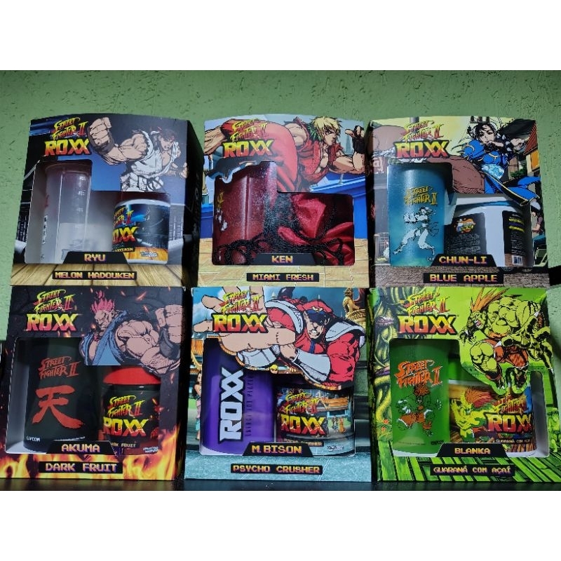 kit Coleção Roxx Energy Street Fighter II Ryu Ken Chun-Li Akuma M.Bison Blanka Original Valor por Unidade