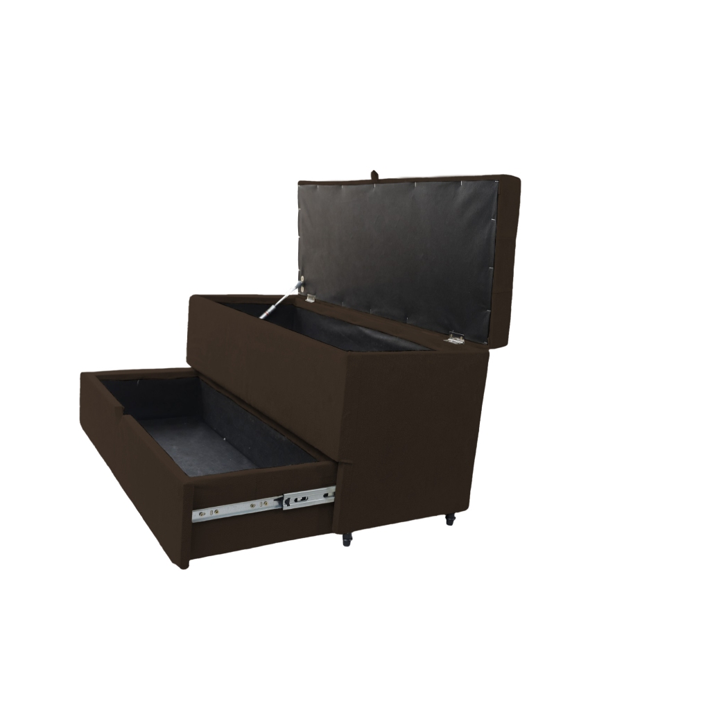 Puff Baú Sapateira com Gaveta 90cm para Cama Solteiro - Marrom