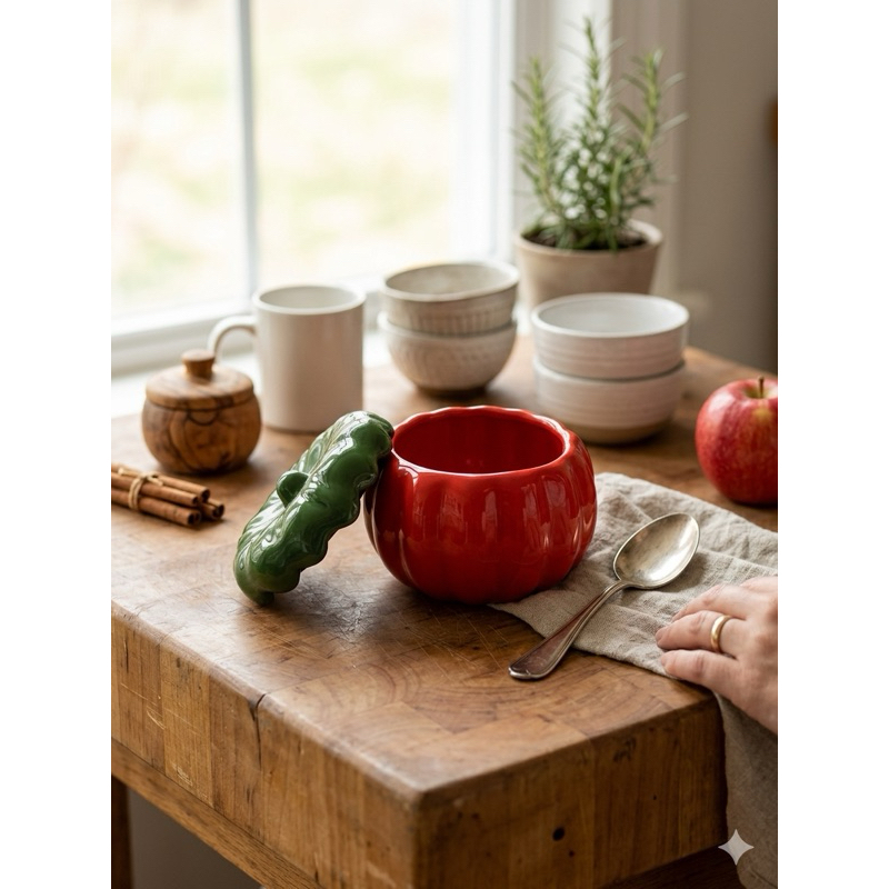 Pote Açucareiro Cerâmica Moranga Abóbora Vermelha Com Tampa Decoração Cozinha Shopee