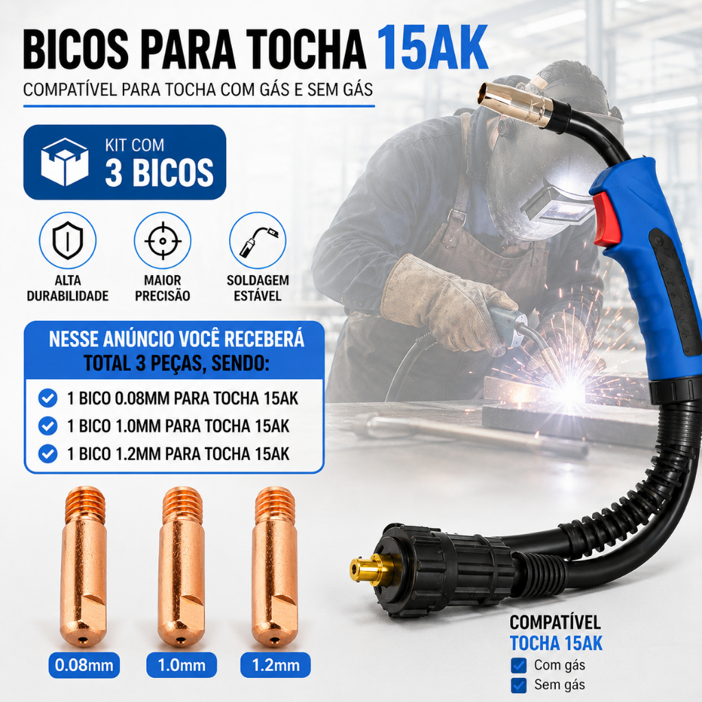 3 Unidades Bico P Tocha Solda 160/250 Bocal Difusor Bico 0,8mm Bocal Para Tocha Solda Mig Com sem gas 130 150 195 205