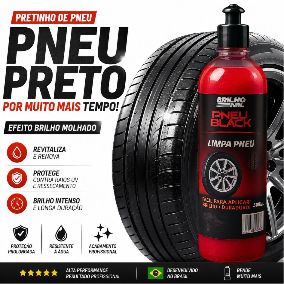Pretinho Para Pneu Automotivo Concentrado 500ml - Revitaliza - Brilho - Proteção - Não sai com água