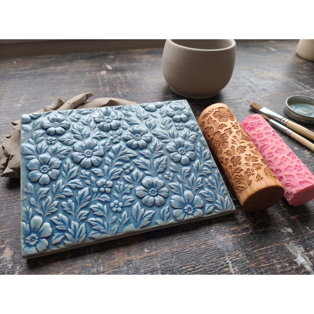 Rolo de Textura Flores de Cerca Viva para Argila, Biscuit e Artesanato, Cerâmica fria, massa de modelar  | Impressão 3DD