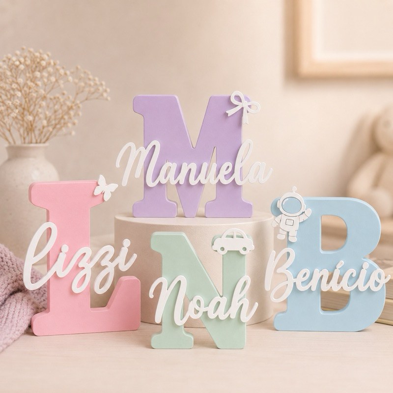 Letra Letreiro 3D Personalizada Nome Cursivo | Decoração Quarto Bebê Porta Maternidade Nicho | Presente