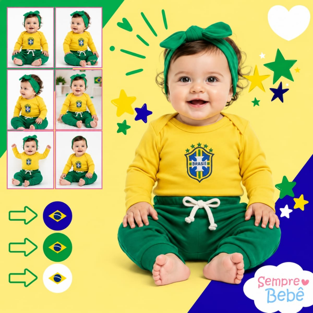 Conjunto Roupa Bebe Menina Feminino Tematico Mesversario Manga Longa Inverno Conjuntinho Roupinha Brasil Primeira Copa