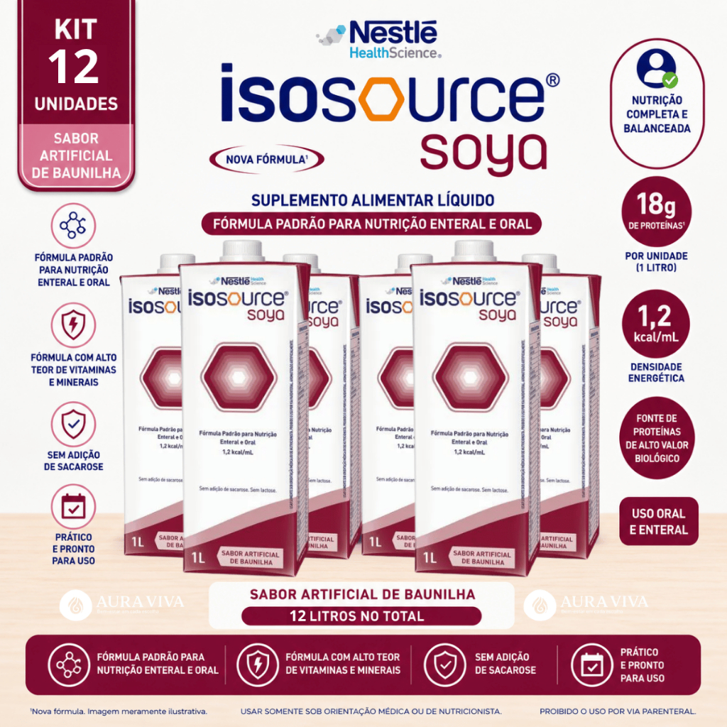 Kit Dieta Enteral Isosource Soya Nestlé 1L - Opções com 6 12 Unidades (Tetra Pak) Atacado