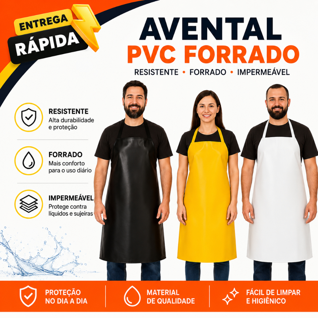 Avental PVC Forrado Impermeável Ajustável Cozinha Açougue Peixaria Manipulação de Alimentos