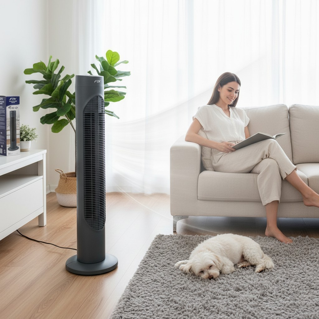 Ventilador Torre Coluna FIX cinza 3 Velocidades Silencioso Oscilante Home Office Sala com timer