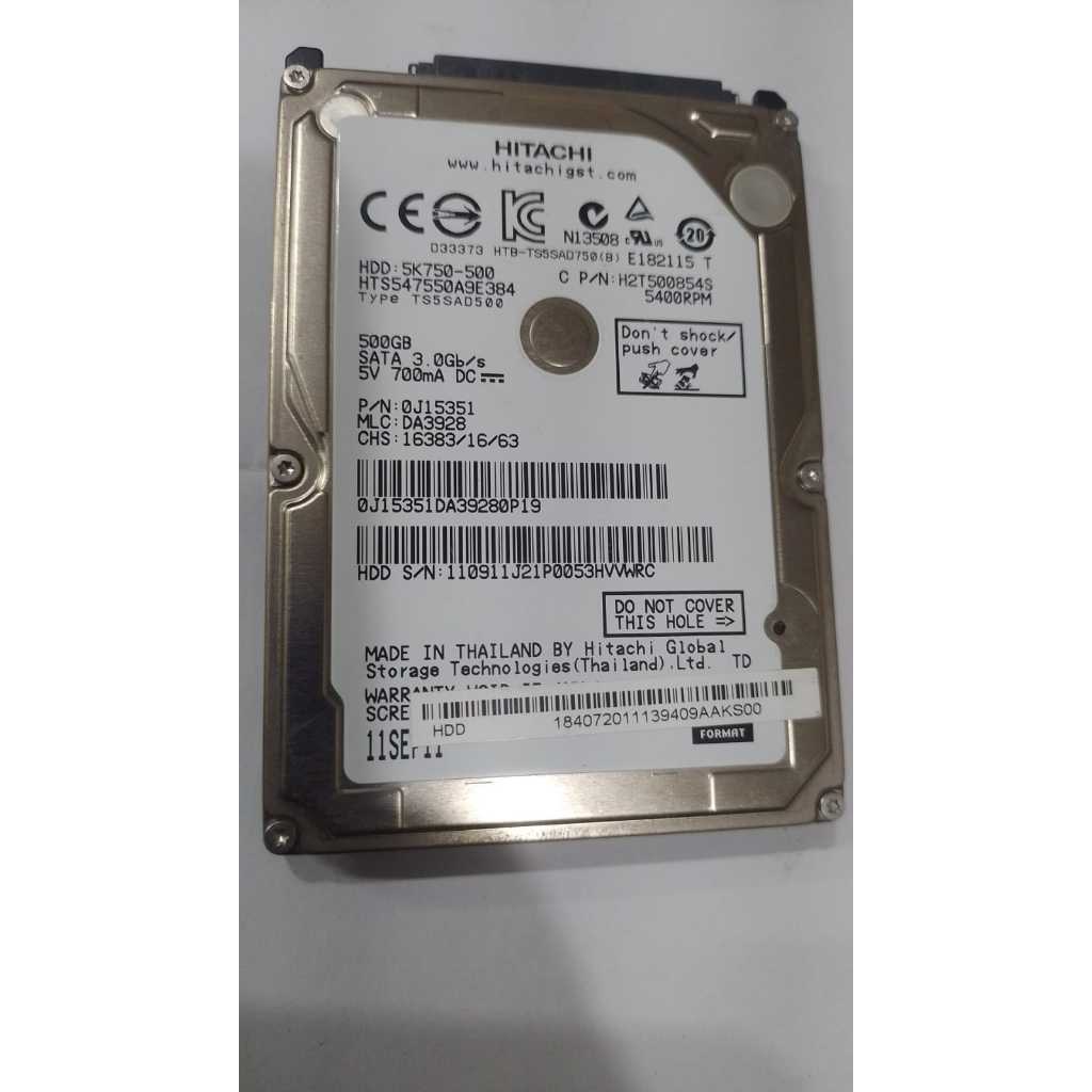 HD Notebook Hitachi 500GB SATA 2.5” 5400RPM HTS547550A9E384 para Laptop e PS3