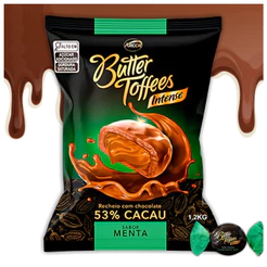 Kit 1,2Kg Bala Butter Toffes Intense 53% Cacau Sabor Menta Doce Chocolate Mastigável