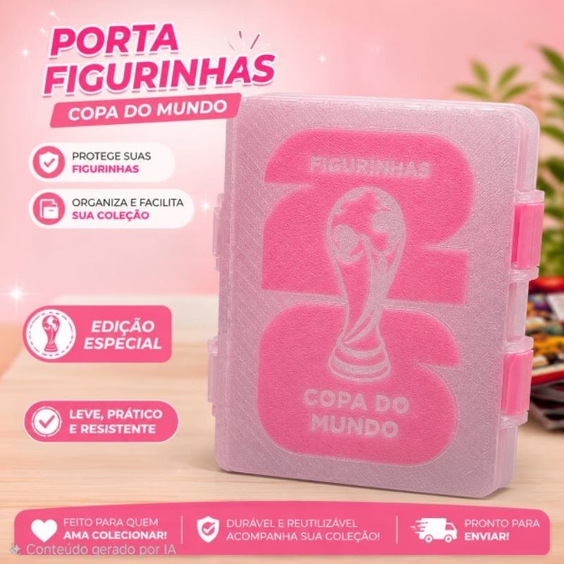 Porta Figurinha p/ Álbum Copa do Mundo 2026 - Caixa de Figurinha - Estojo Organizador de Figurinha
