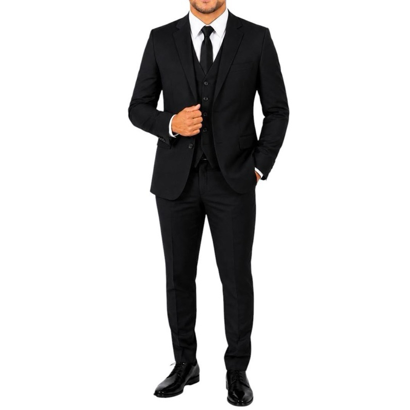 Terno Slim Oxford Premium Preto Kit Completo ( Paletó + Calça + Colete )