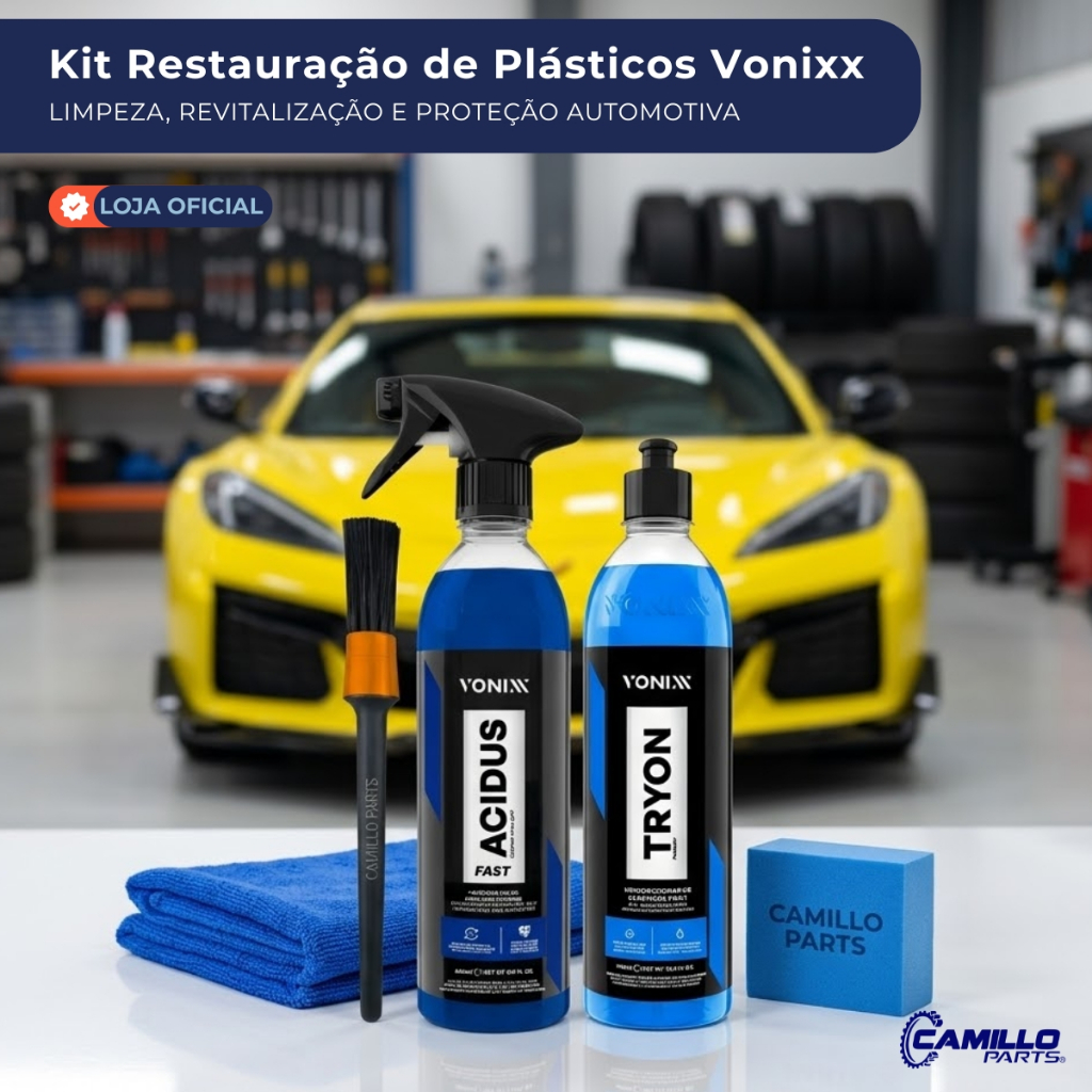 Imagem Kit Limpeza E Revitalização Plásticos Vonixx Acidus Fast Tryon 500ml Pincel Pano Microfibra