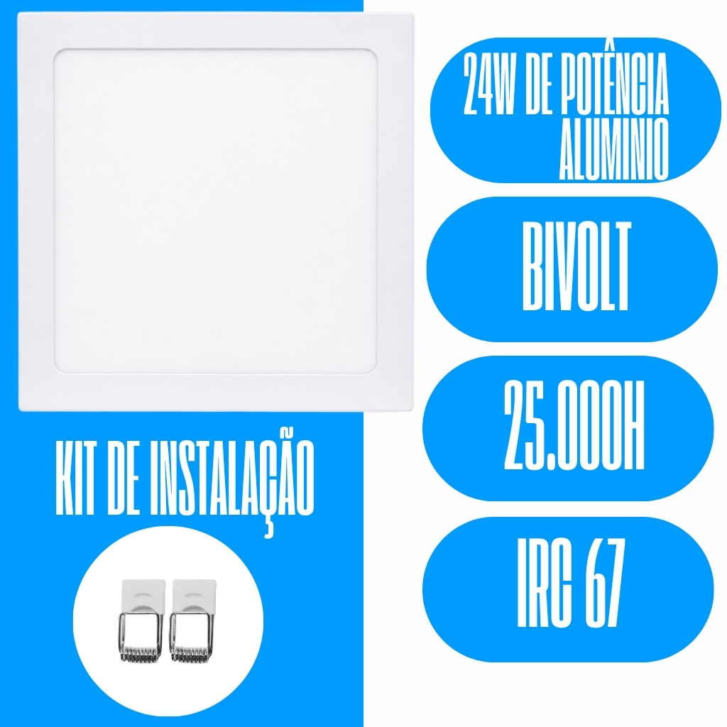 Kit 2 Luminária Painel Plafon Pro Slim ALUMINIO Embutir Quadrado Led 24w 29x29 6500k Bivolt - ELGIN — imagem 2 de 2