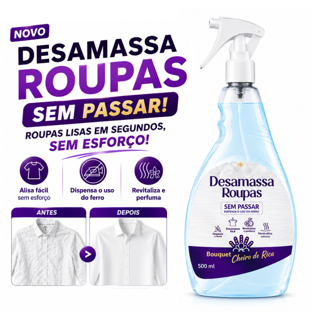Desamassa Roupas Sem Passar 500ml Perfume Bouquet Cheiro de Rica Praticidade Alisa Fácil