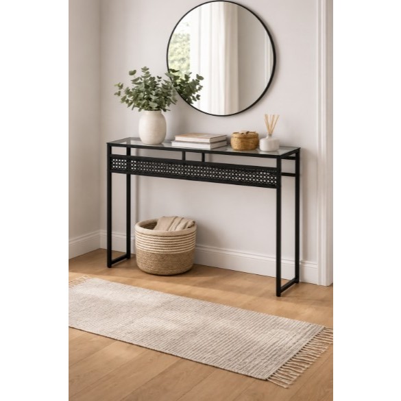 Aparador Industrial Luxo com Tampo de Vidro 100cm Buffet Decorativo Moderno