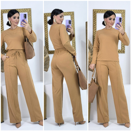 Conjunto Feminino Moletinho Pantalona Elegante Inverno Confortável