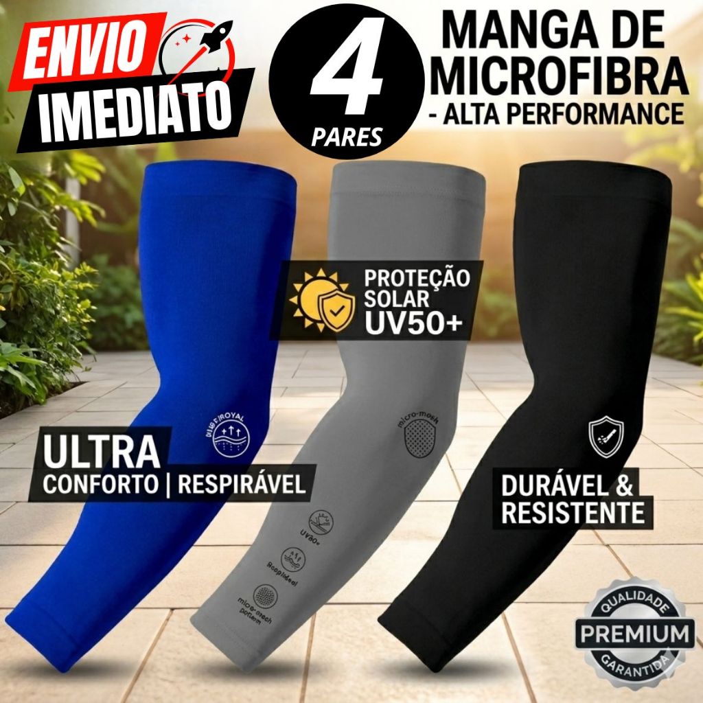 Kit C/ 4 Pares Manguito Proteção Solar UV Motoboy moto Manga Braço Ciclismo Corrida segunda Mangote