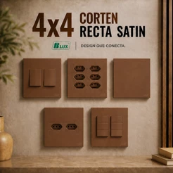 Conjunto 4x4 Corten Recta Satin Bronze Tomada 10a 20a Interruptor Simples Paralelo Monte Sua Tomada Marrom 4x4 BLUX