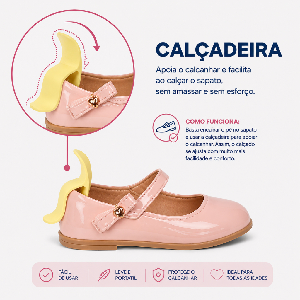 Calçadeira para Sapato e Tênis Anatômica Facilita Calçar sem Amassar o Calcanhar Compacta e Portátil