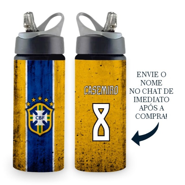 Garrafa BRASIL/Seleção Brasileira Squeeze/Alumínio 600ml – Personalizada com Nome