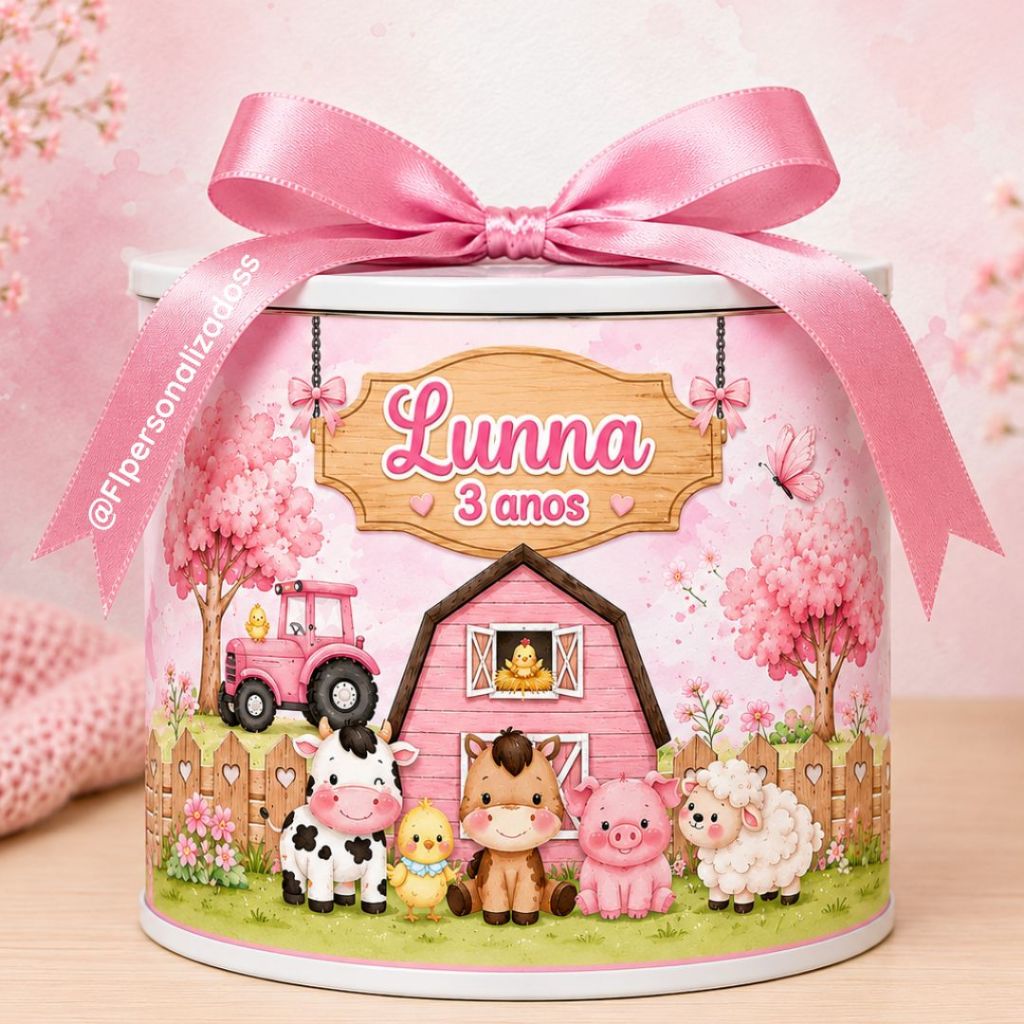 Mini Tubolata Fazendinha Menina, Lembrancinha Fazendinha rosa Menina , Lembrancinha Aniversário, Festa Infantil Menina