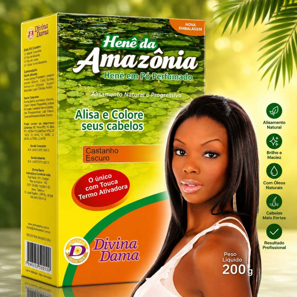 DIVINA DAMA HENE AMAZONIA PO CASTANHO ESCURO 200GR