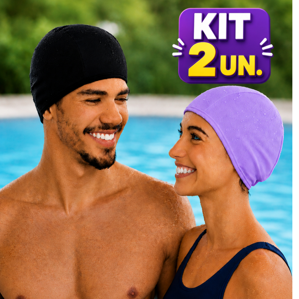 touca de natação hidroginástica kit 2 unidades unisex tam. universal tecido suplex design 3D cobre orelha seca rápido