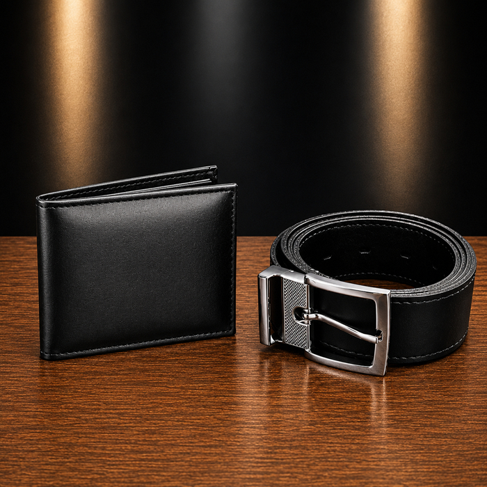 KitBlack Premium Masculino – Carteira Slin + Cinto Dupla Face em Couro Legitimo