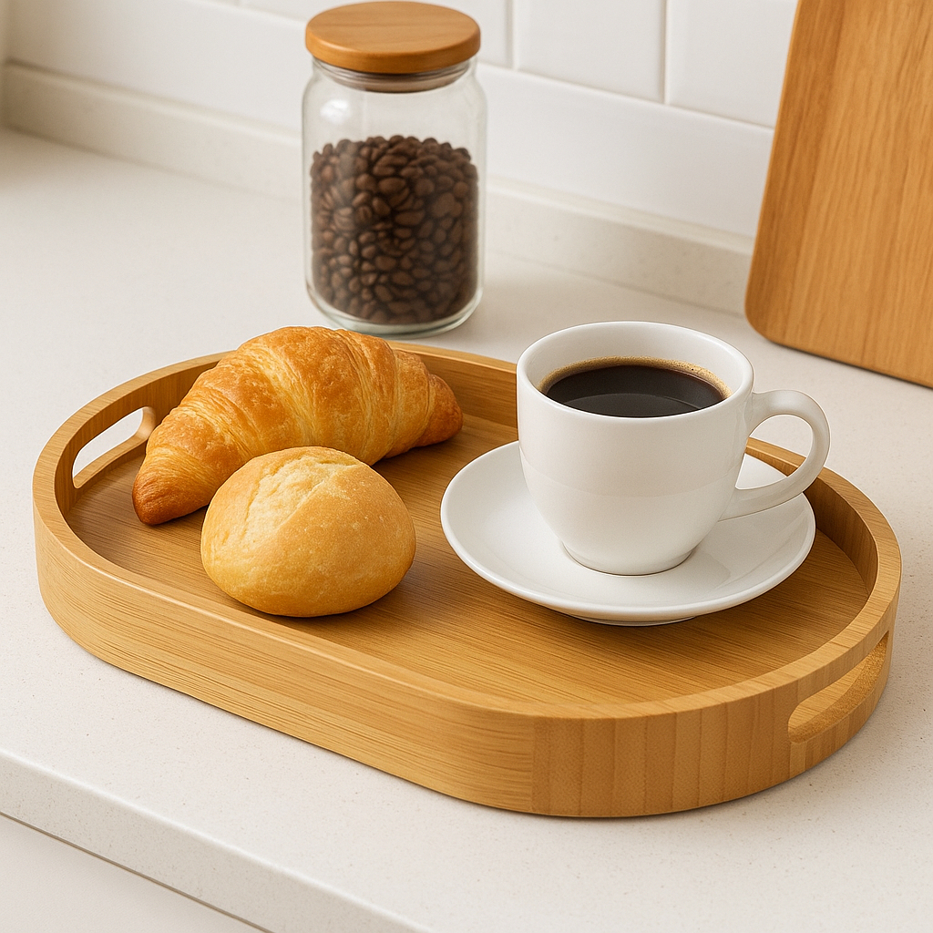 Bandeja Oval Bambu Natural 40x20cm Com Alças Decorativa Café Lavabo Bar Cozinha Tuut