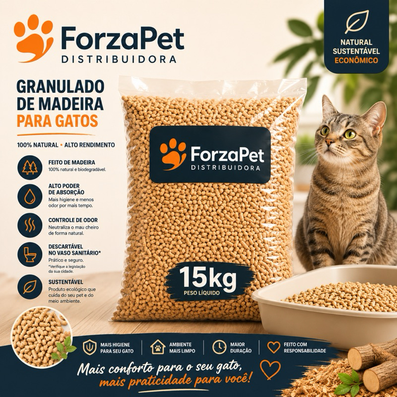 Granulado de Madeira 15kg para Gatos e Pets | Alta Absorção | 100% Natural