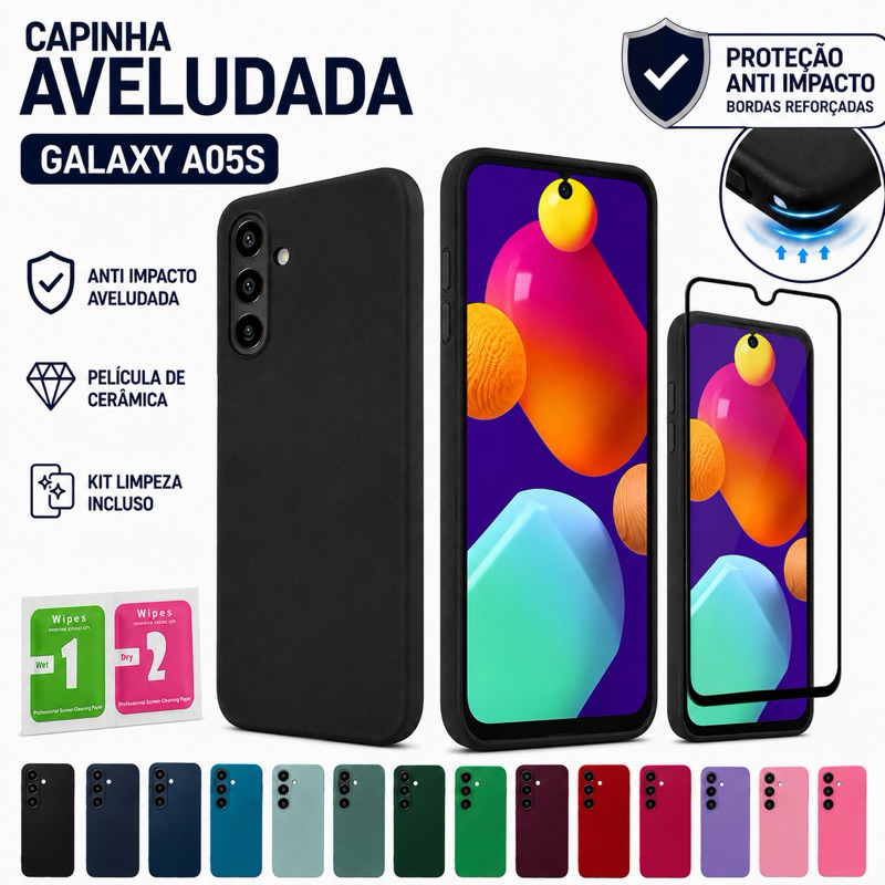 Capinha Capa Samsung Galaxy A05s Anti Impacto Aveludada + Película de Cerâmica