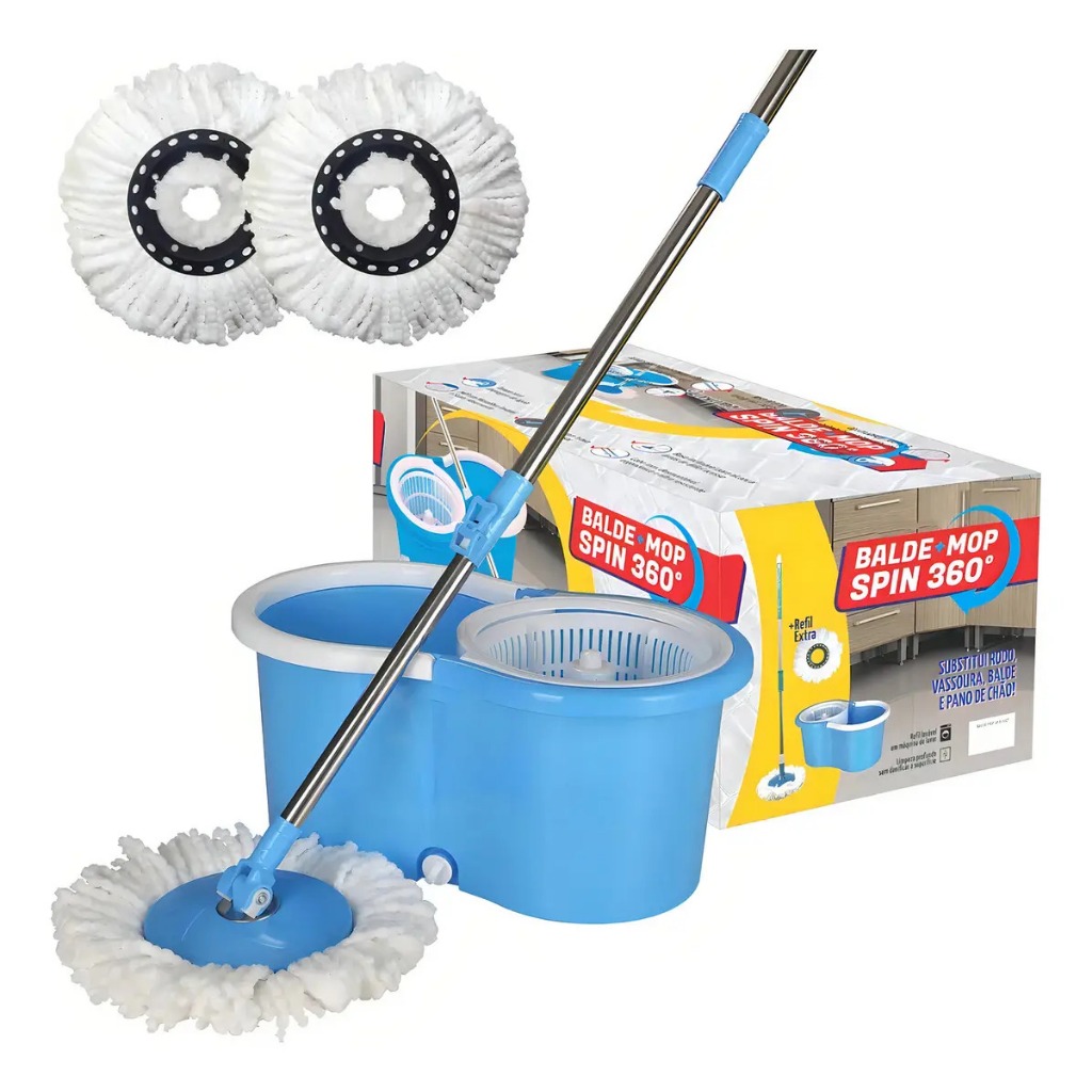 Mop Limpeza Giratorio Balde de Limpeza Esfregao Giratorio 360° Balde 7L Com 2 Refis Microfibra Snel