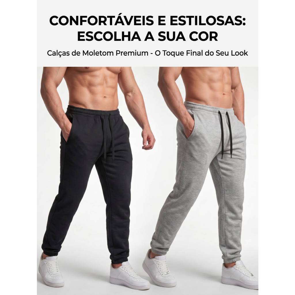Kit 2 Calças Moletom Jogger Flanelado Com Bolsos Confortável Academia Casual