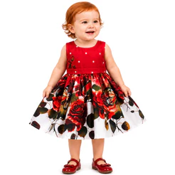 Vestido Infantil Floral Vermelho Luxo Menina Festa Rodado