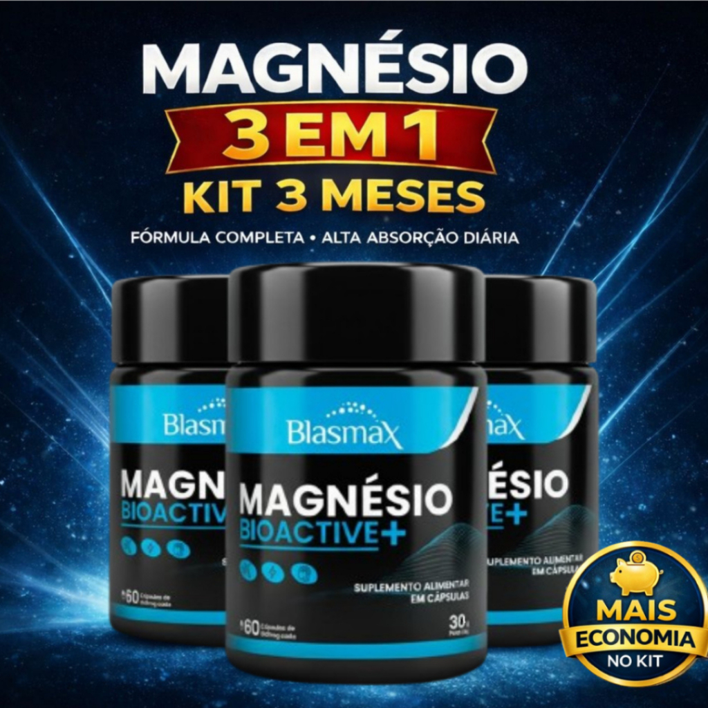 Magnésio 3 em 1 – Kit 3 Meses | Treonato + Dimalato + Quelato | 180 Cápsulas Blasmax